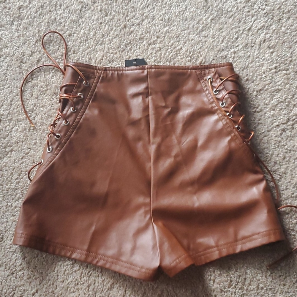 NWT Lace up leather shorts